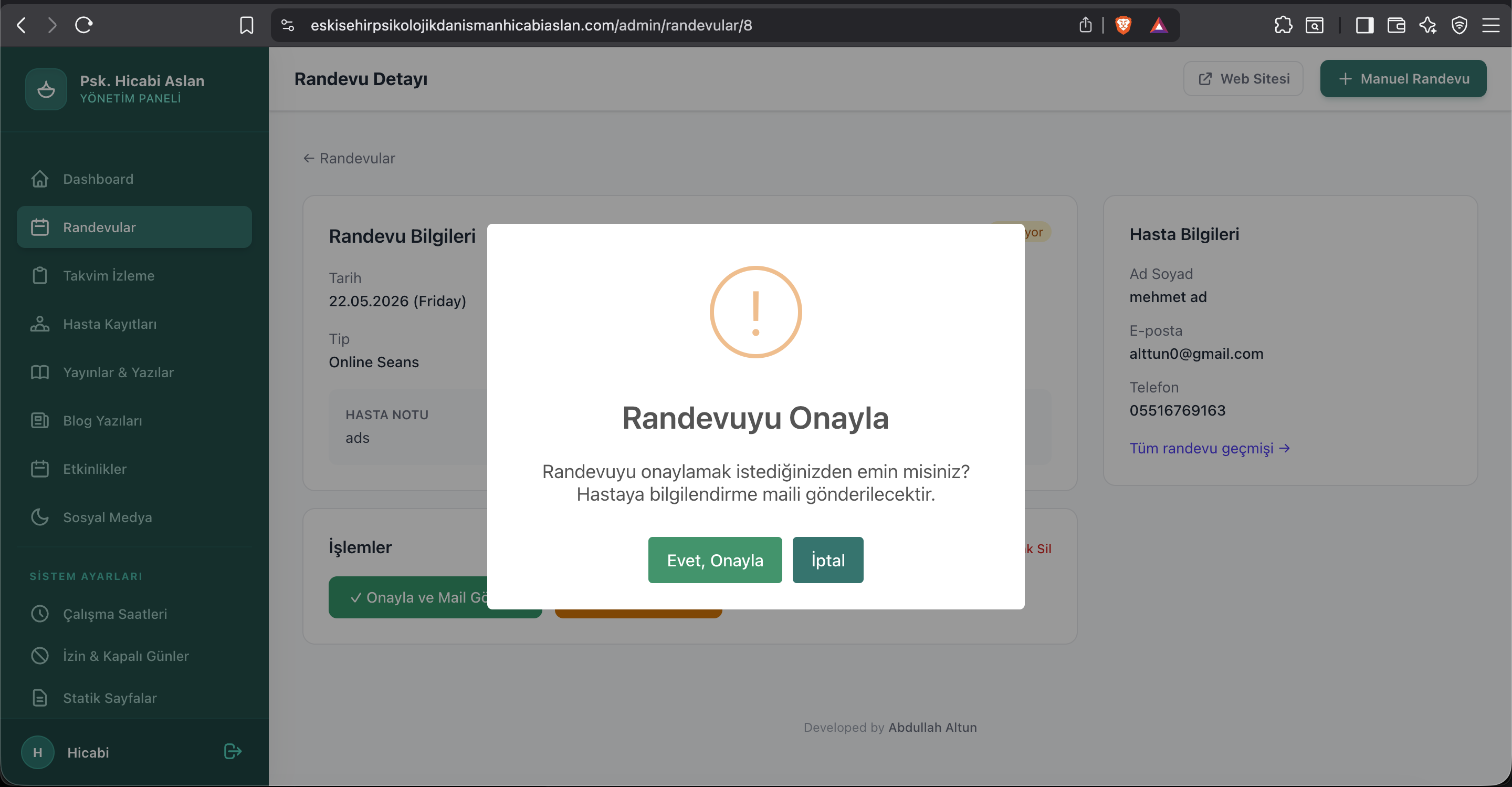 Hicabi Aslan Psychology — Appointment & CMS Platform