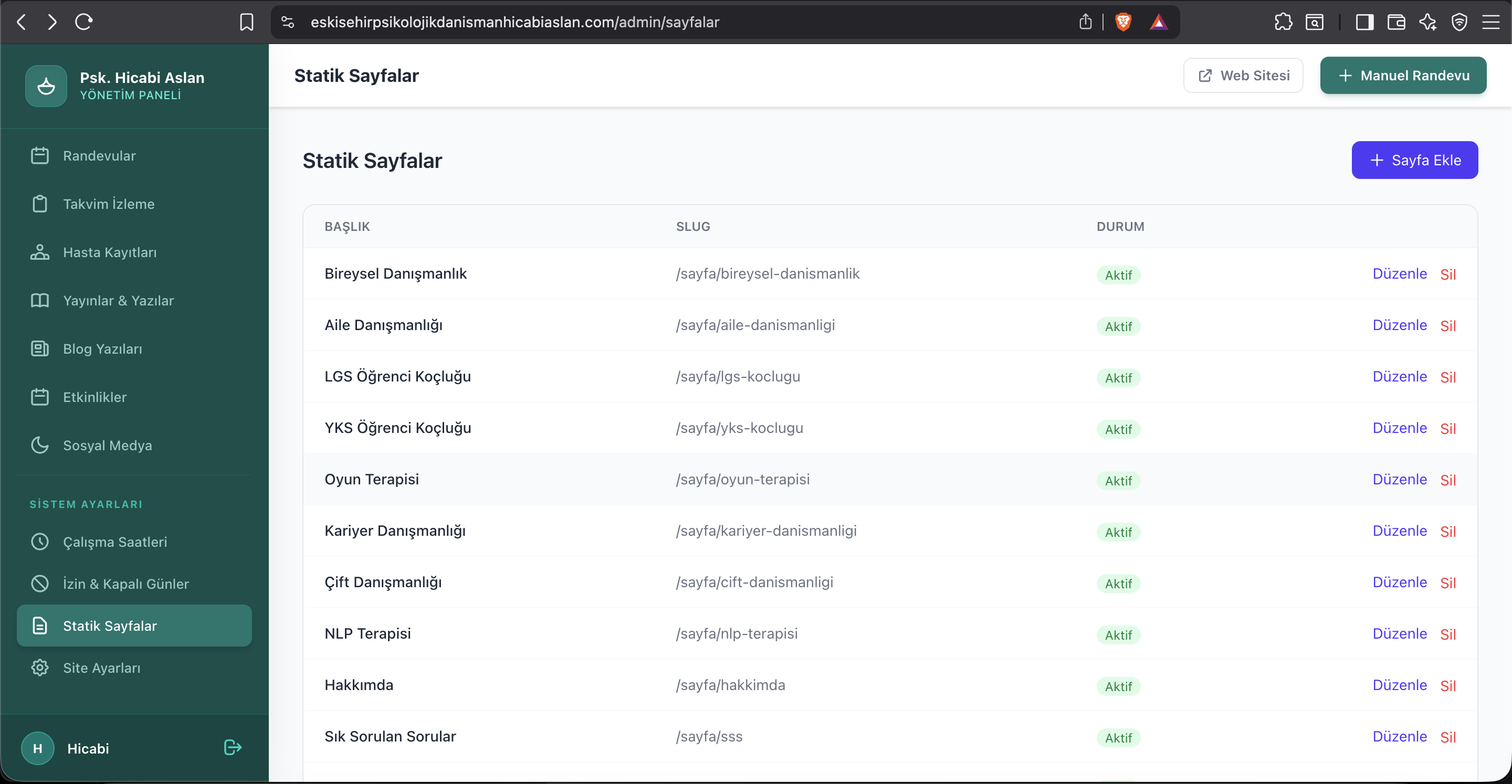 Hicabi Aslan Psychology — Appointment & CMS Platform